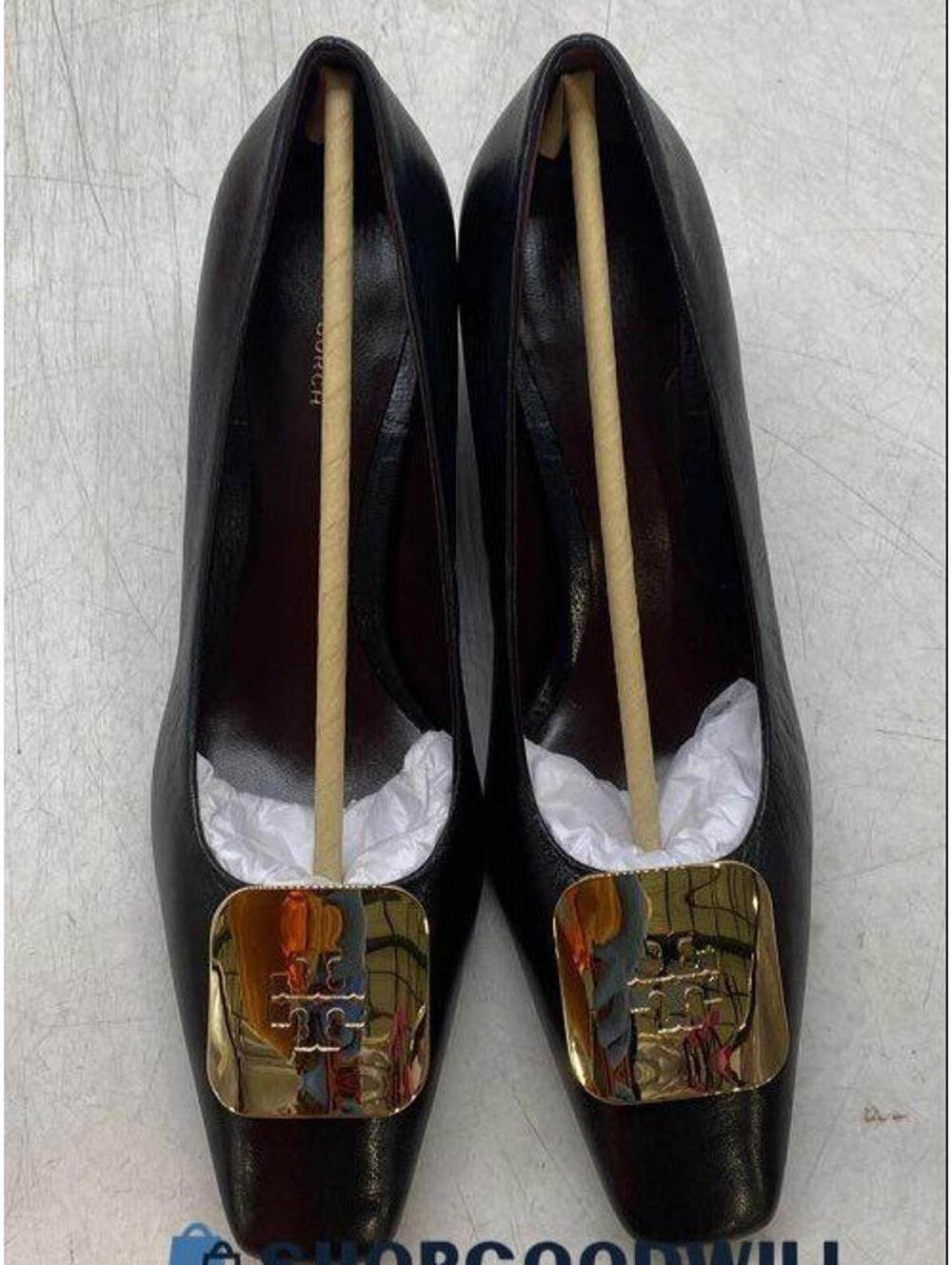 NEW $400 Tory Burch Georgia Wedge 55mm Black Goat Leather Size 10.5